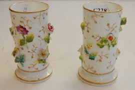 Appraisal: PAIR OF TH CENTURY MINTONS FLORAL ENCRUSTED SPILL VASES