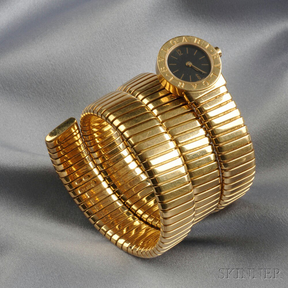 Appraisal: Lady's kt Gold Tubogas Wristwatch Bulgari the black circular dial