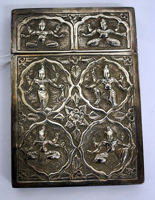 Appraisal: AN INDIAN WHITE METAL CARD CASE decorated on each side