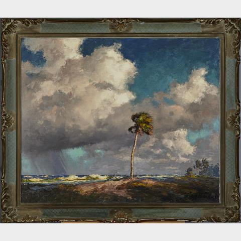 Appraisal: Albert Ernest Bean Backus - WINDBLOWN PALM TREE Oil on