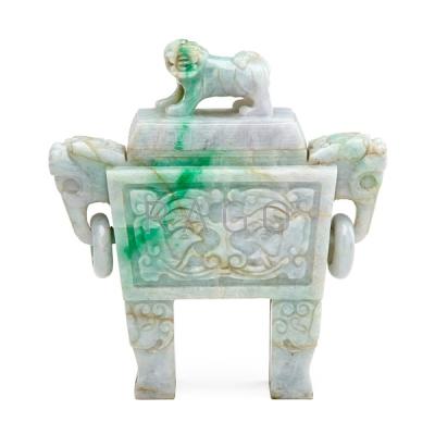 Appraisal: CHINESE CARVED JADEITE COVERED KORO Condition Report