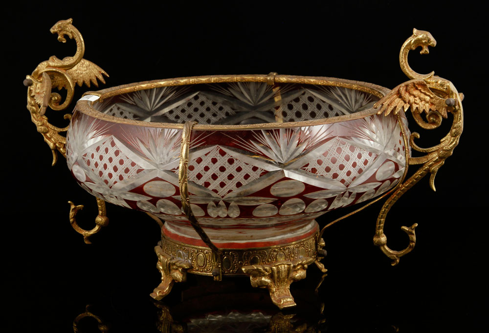 Appraisal: - Bohemian Glass Jardineire Bohemian ruby overlaid glass and gilt