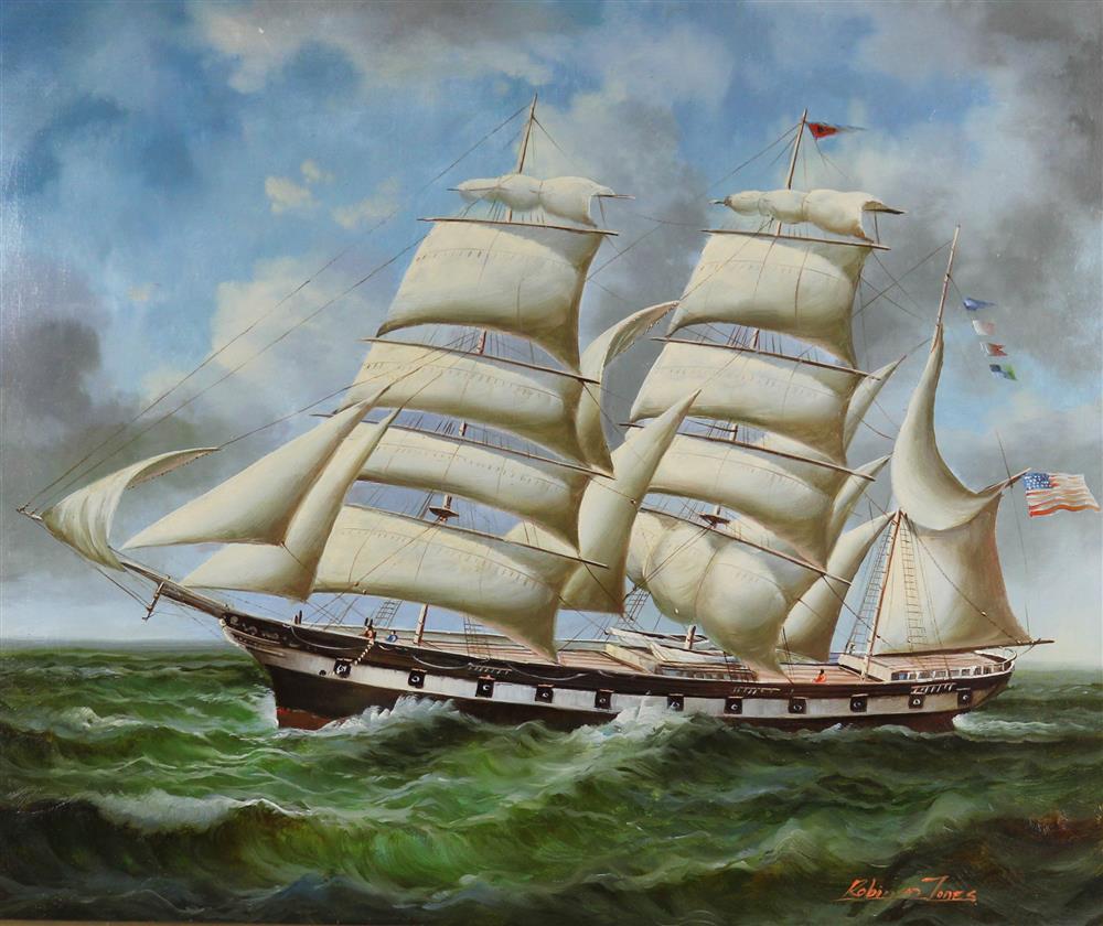 Appraisal: ROBINSON JONES TH CENTURY CLIPPER SHIP Oil on canvas x