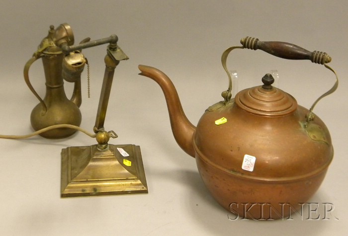 Appraisal: Copper Hot Water Kettle a Brass Desk Lamp Base and