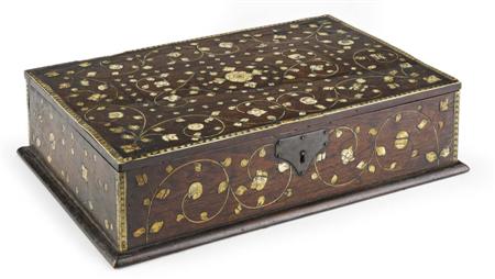 Appraisal: INDO-PORTUGUESE PADOUK AND BONE INLAID WRITING BOX MID TH CENTURY