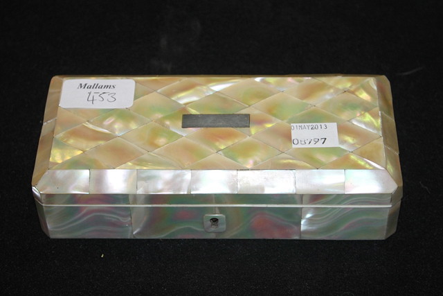 Appraisal: A VICTORIAN MOTHER-OF-PEARL RECTANGULAR JEWELLERY BOX cm across