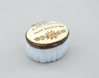 Appraisal: A Battersea Snuff Box with a Motto Of oval form