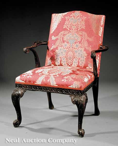 Appraisal: A Good Antique George III-Style Carved Mahogany Library Chair th