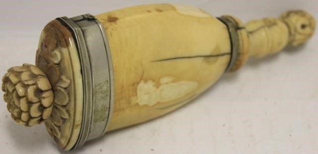 Appraisal: TH C SAILOR MADE POWDER HORN CARVED WHALE'STOOTH WITH SILVER