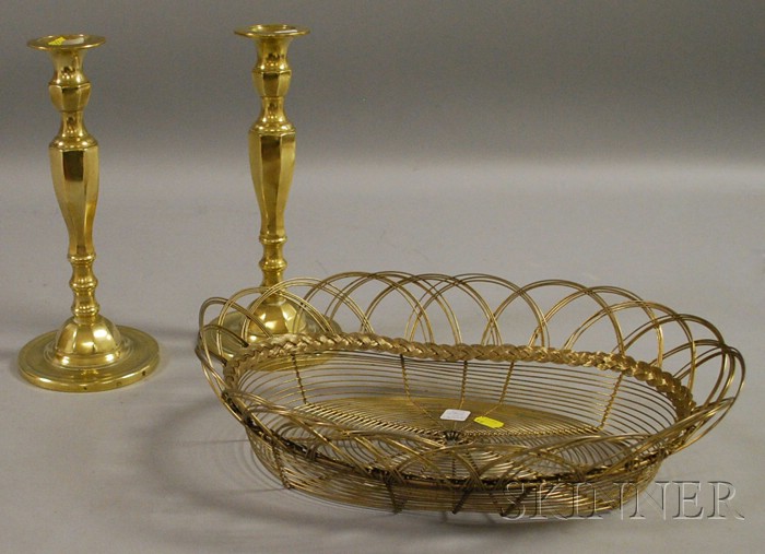 Appraisal: French Brass Wire Bread Basket and a Pair of Brass