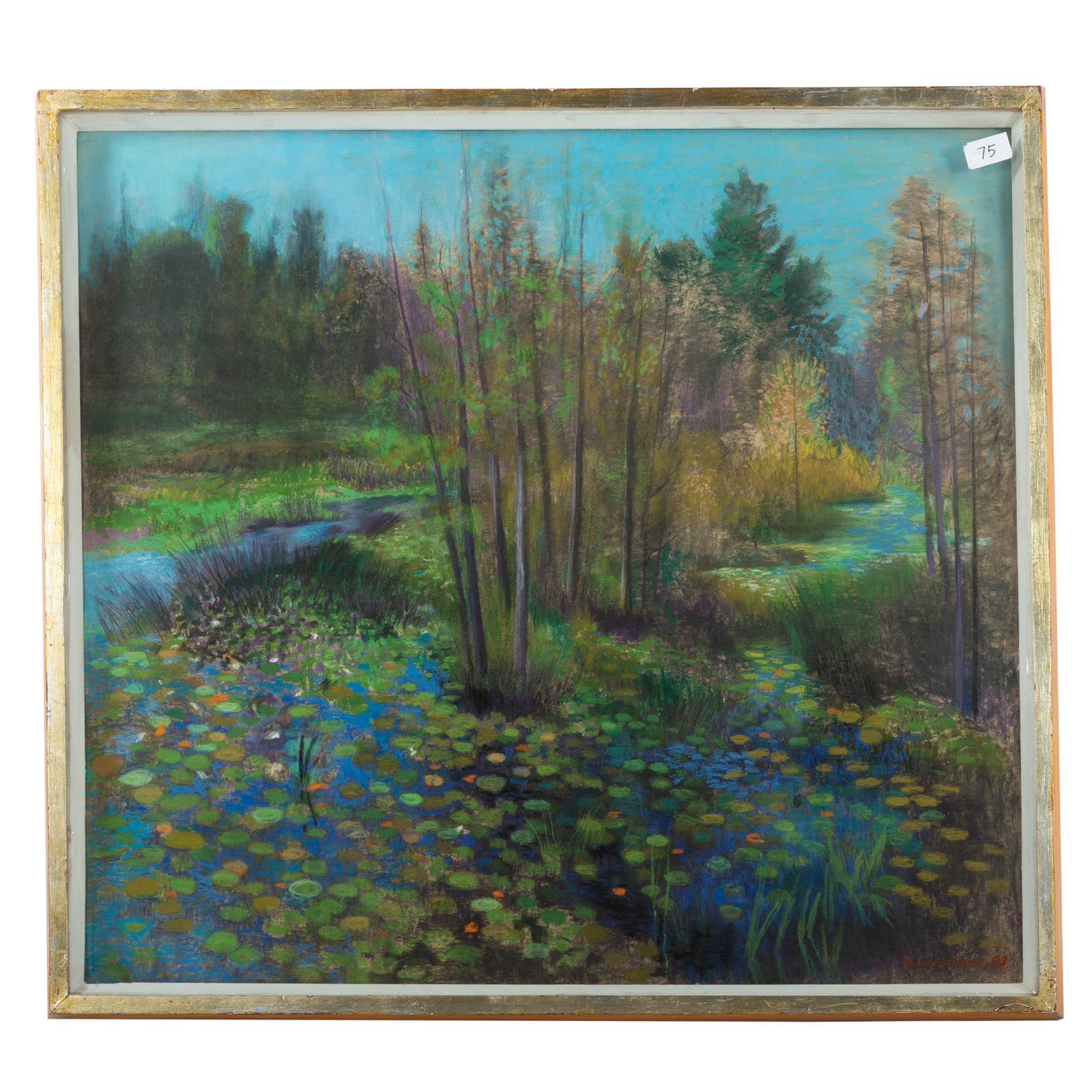 Appraisal: ROSWELL T WEIDNER WATER LILLIES AND BLUE SKY OIL PASTEL