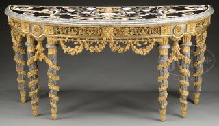 Appraisal: ROCOCO STYLE PIETRA DURA MARBLE CONSOLE WITH MOLDED GILT FLORAL