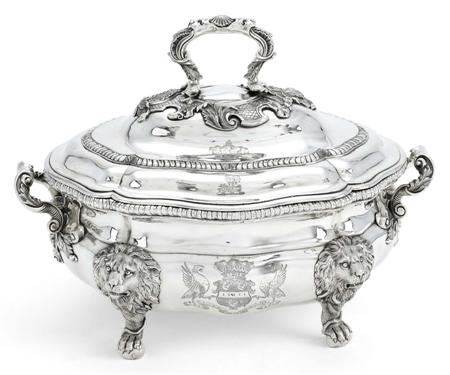 Appraisal: A fine George II silver tureen and cover Paul de