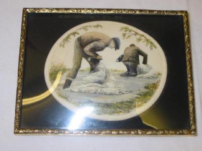 Appraisal: JOHN DEAN Clipping Sheep signed oval on ivory x gilt