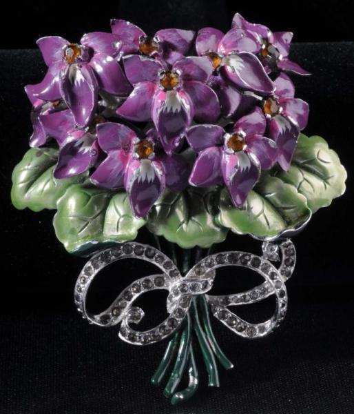 Appraisal: Signed Mazer Enamel Flower Bouquet Pin Description Purple enamel loss