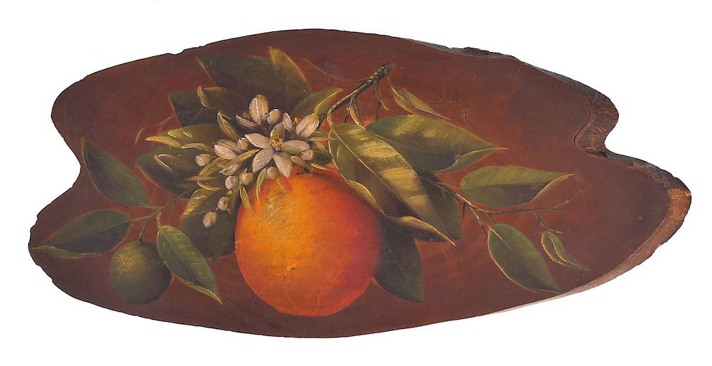 Appraisal: FLORIDA Old Primitive Painting on Fruit Wood Still life of