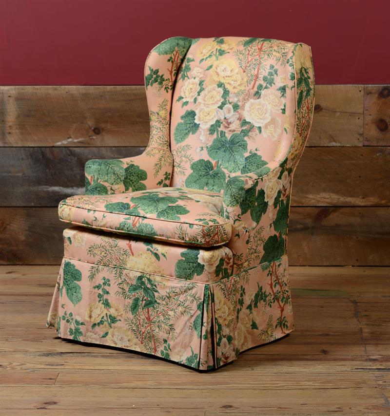 Appraisal: CHINTZ UPHOLSTERED WING CHAIR x x in Property from the