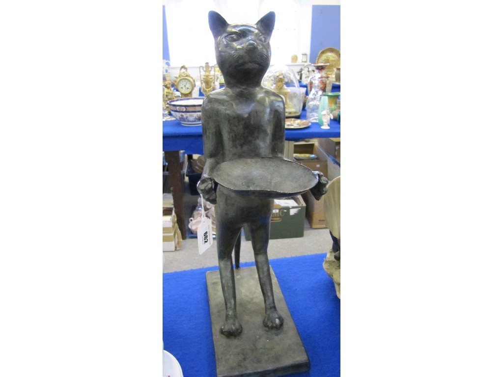 Appraisal: Cast metal figure of a standing cat holding a tray