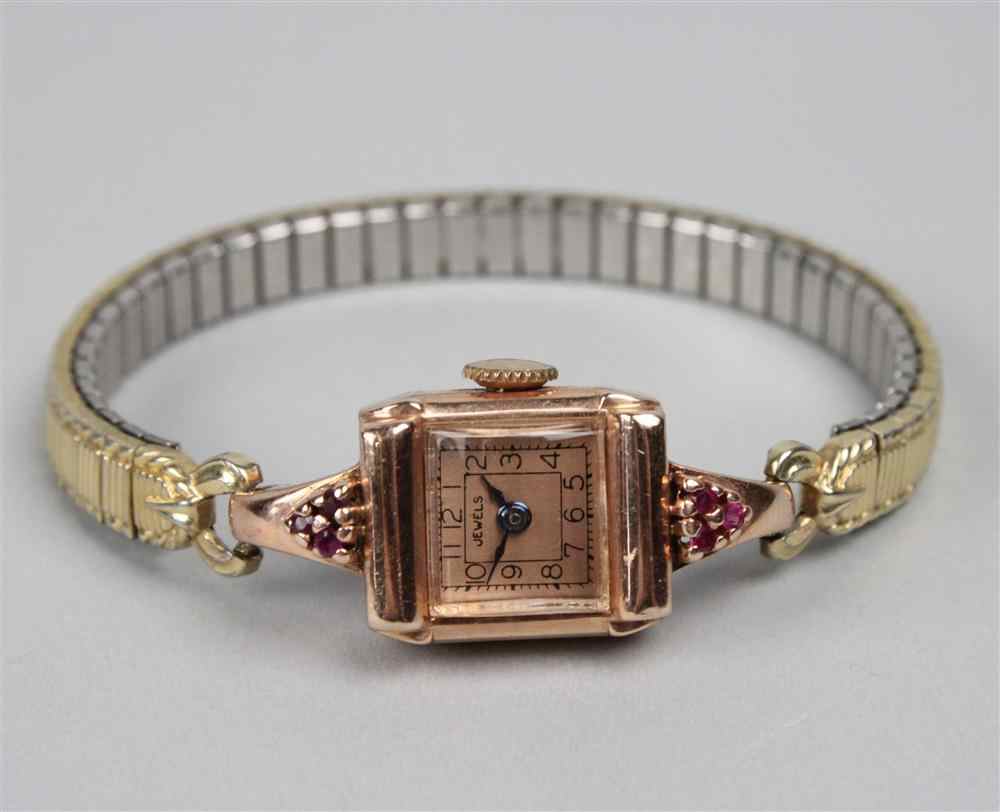 Appraisal: LADY'S RETRO K PINK GOLD COCKTAIL WATCH conjoined AR mark