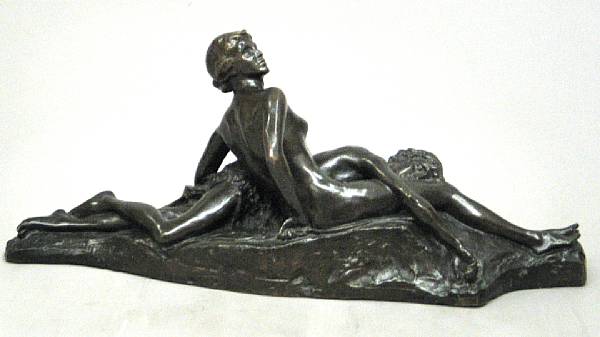 Appraisal: An American patinated bronze figural group of two lovers after