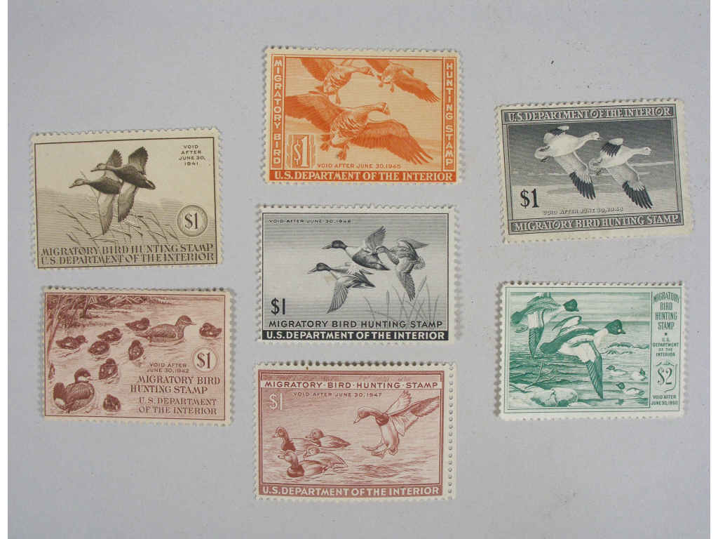 Appraisal: Seven Unused s Federal Duck Stamps for and - Generally