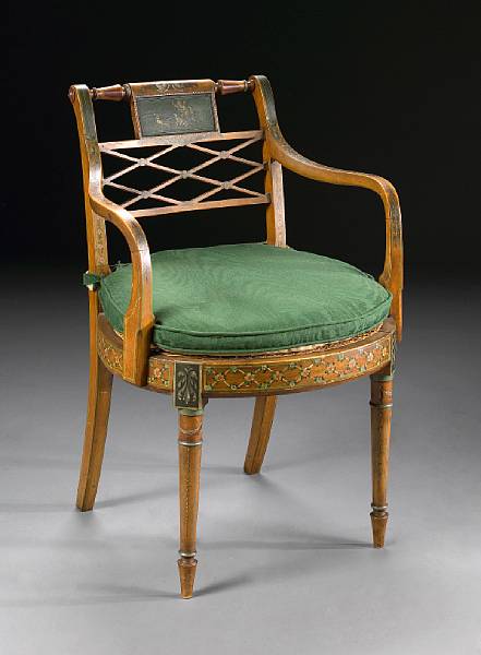 Appraisal: A George III style paint decorated armchair height in width