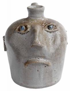 Appraisal: Alabama Stoneware Face Jug speckled runny gray alkaline glaze applied