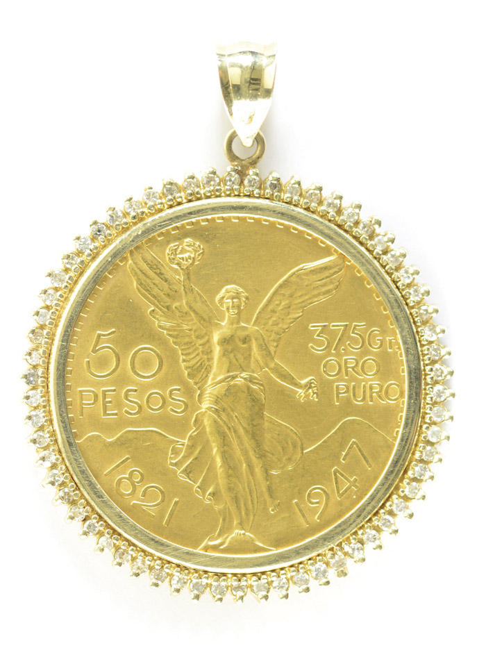 Appraisal: GOLD COIN DIAMOND AND FOURTEEN KARAT GOLD PENDANT the K