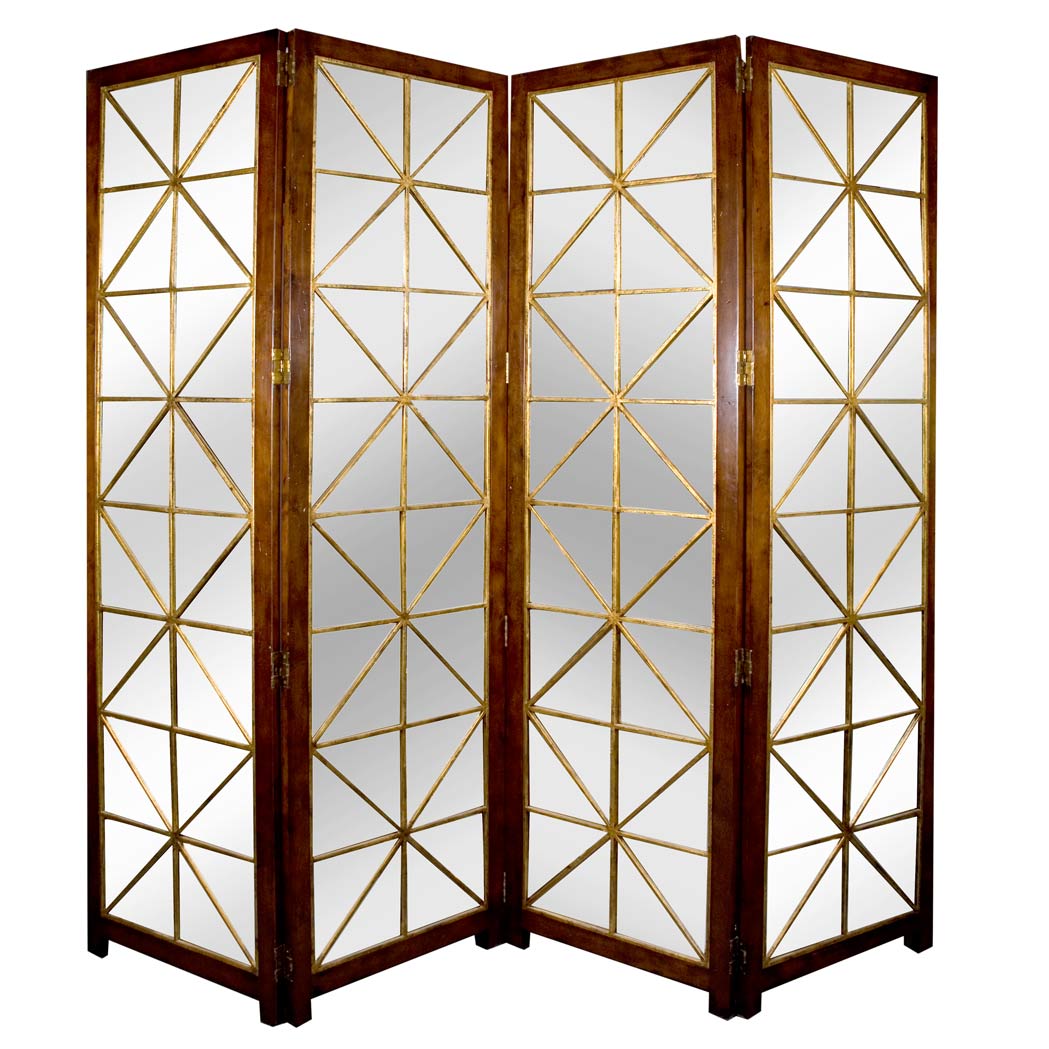 Appraisal: Parcel Gilt Mahogany and Mirror Four-Panel Screen Height feet inches