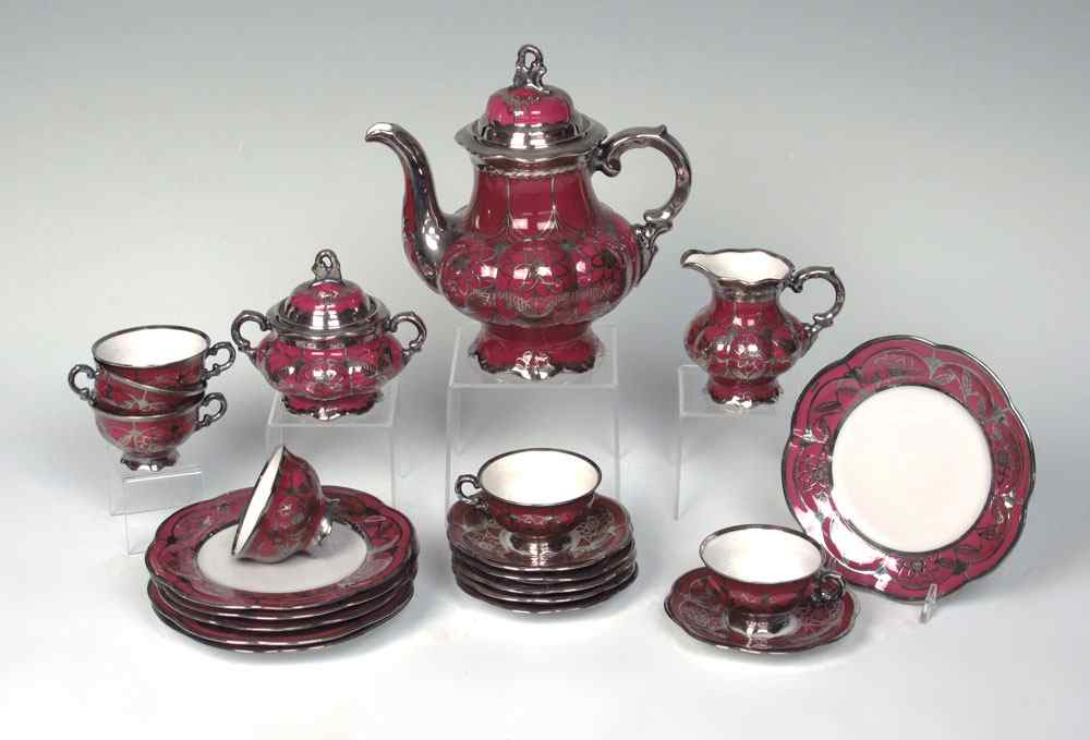 Appraisal: HUTSCHENREUTHER SILVER OVERLAY COFFEE DESSERT SET To include teapot with