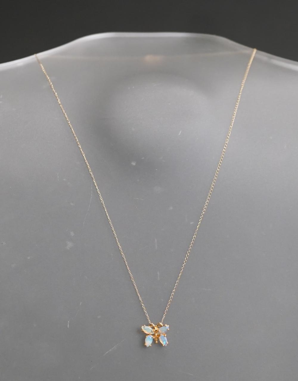 Appraisal: -KARAT YELLOW-GOLD AND OPAL 'BUTTERFLY' PENDANT NECKLACE GROSS DWT L