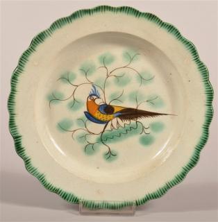 Appraisal: Leeds Green Peafowl Decorated Plate Leeds Green Feather Edge Peafowl