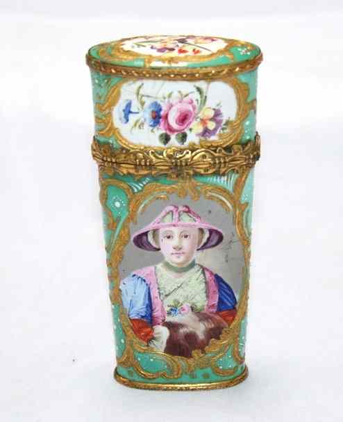 Appraisal: AN ENAMEL AND GILT METAL ETUI decorated with flowers and