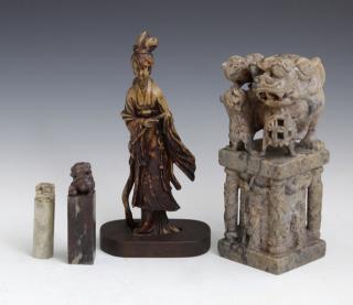 Appraisal: Group of Four Chinese Carved Soapstone Items earl Group of