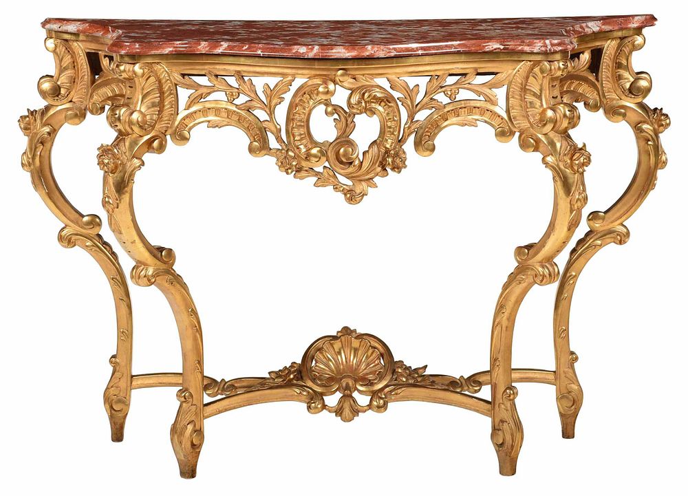 Appraisal: Italian Louis XV Style Gilt Marble Top Pier Table Continental