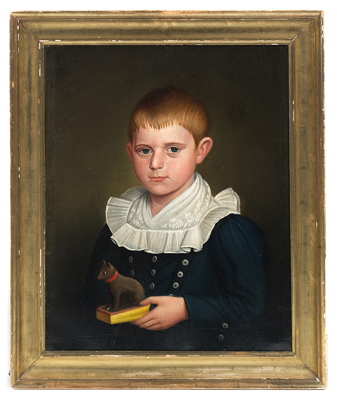 Appraisal: PORTRAIT OF A BOY WITH PIPSQUEAK AMERICAN SCHOOL MID TH