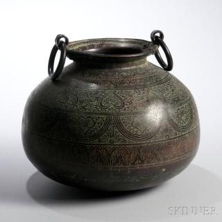 Appraisal: Large Bronze Handled Pot Large Bronze Handled Pot India bulbous