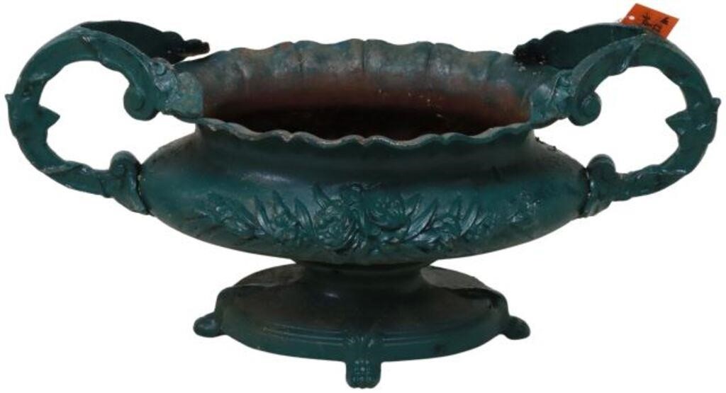 Appraisal: French cast iron jardiniere planter in a green-painted finish having