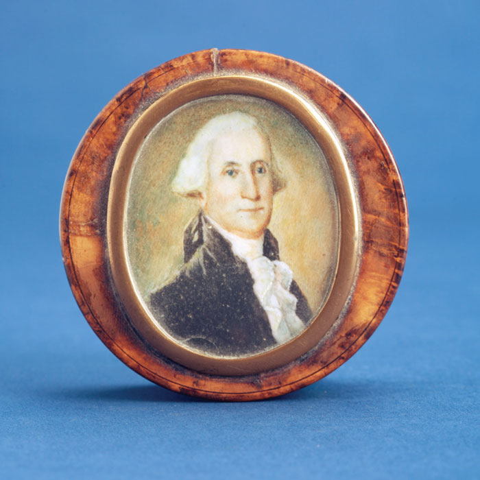 Appraisal: BURLWOOD AND TORTOISE SHELL SNUFF BOX WITH PORTRAIT MINIATURE OF