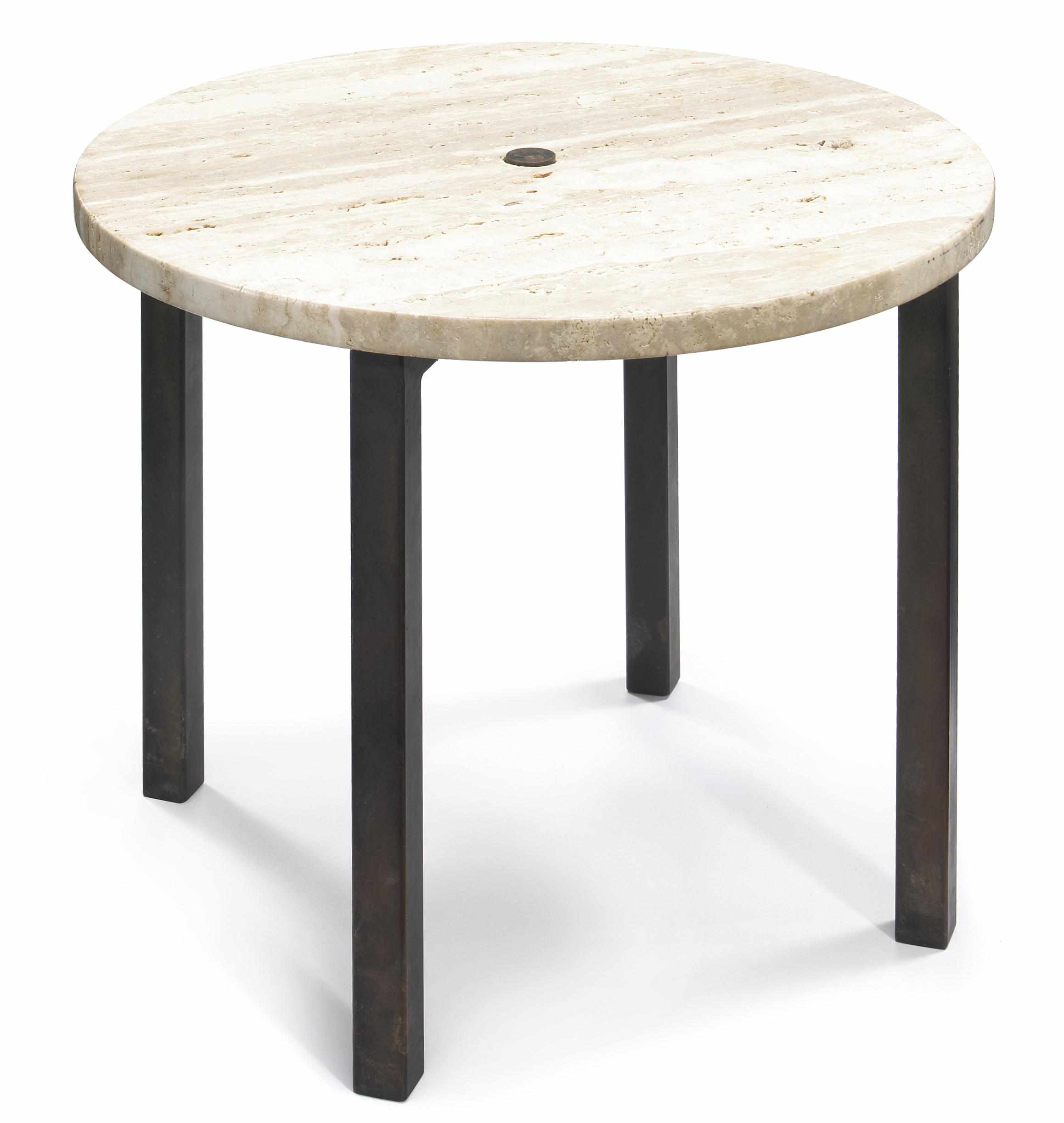 Appraisal: A William Haines wrought iron and travertine circular side table