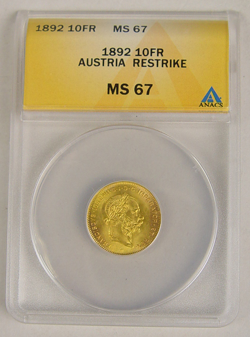 Appraisal: Restrike Austrian Floran Gold Coin ANACS certified and graded MS