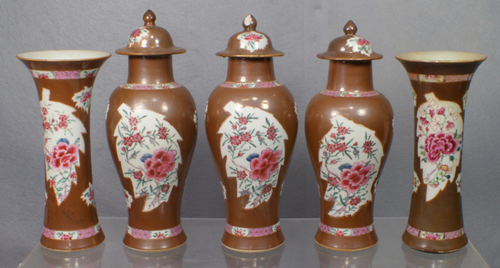 Appraisal: Chinese export porcelain Batavia ware garniture set consisting of covered