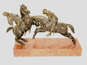 Appraisal: A bronze equestrian group of two knights in combat on