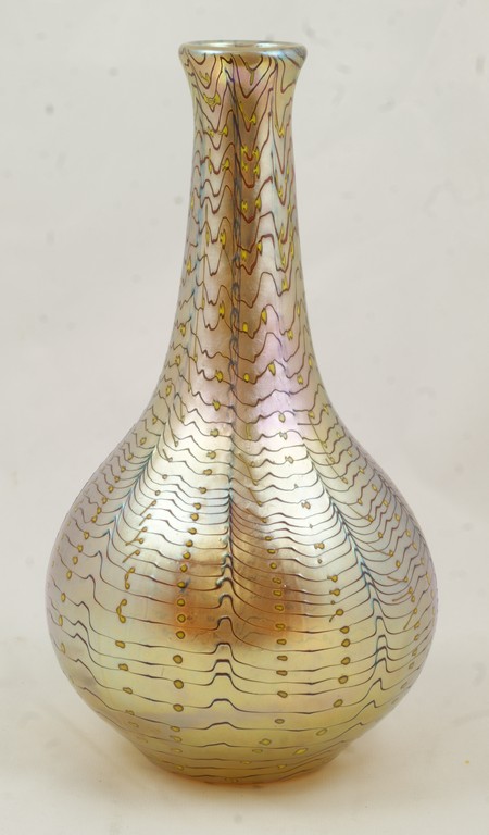 Appraisal: Lundberg Studios gold iridescent vase with pulled threaded decoration tall