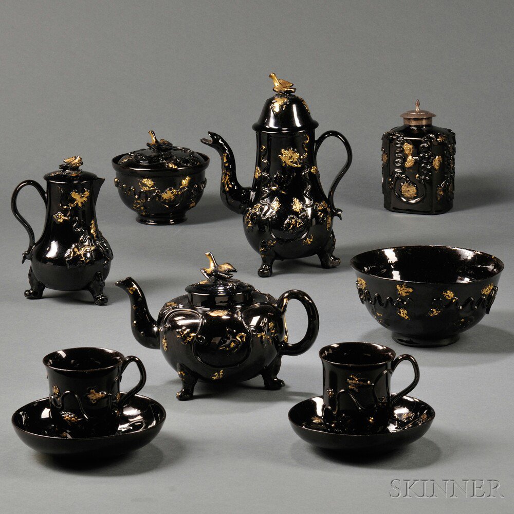 Appraisal: Staffordshire Jackfield Black Glazed Redware Partial Tea and Coffee Service