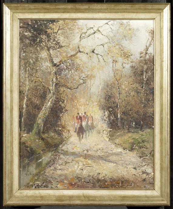 Appraisal: GSCHOSSMANN LUDWIG Munich - Tegernsee Coursing Oil on canvas Signed