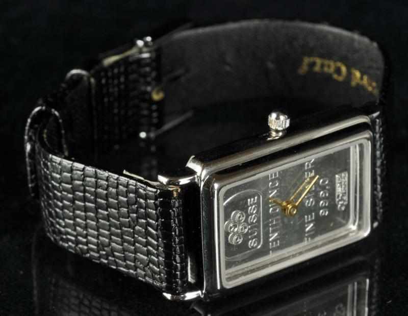 Appraisal: Suisse Fine Silver Watch with Leather Band