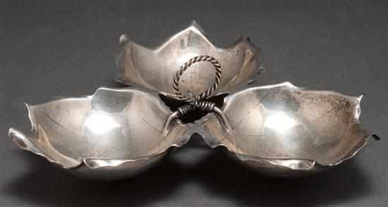 Appraisal: American sterling silver triple leaf-form condiment bowl Alfredo Sciarrotta for