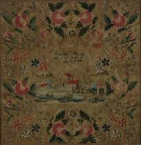 Appraisal: Sewing Sampler Dated Child's sewing sampler features a scene of