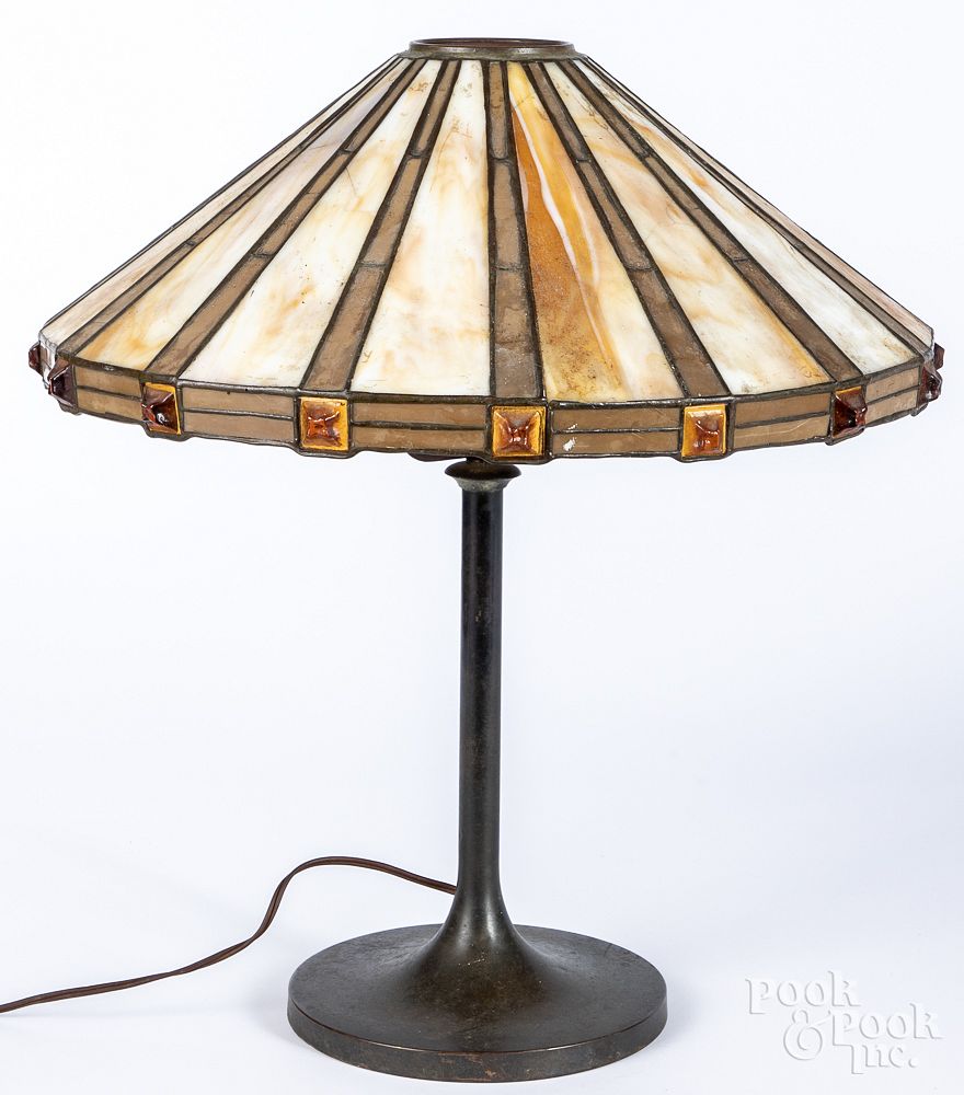 Appraisal: Leaded glass table lamp early th c Leaded glass table